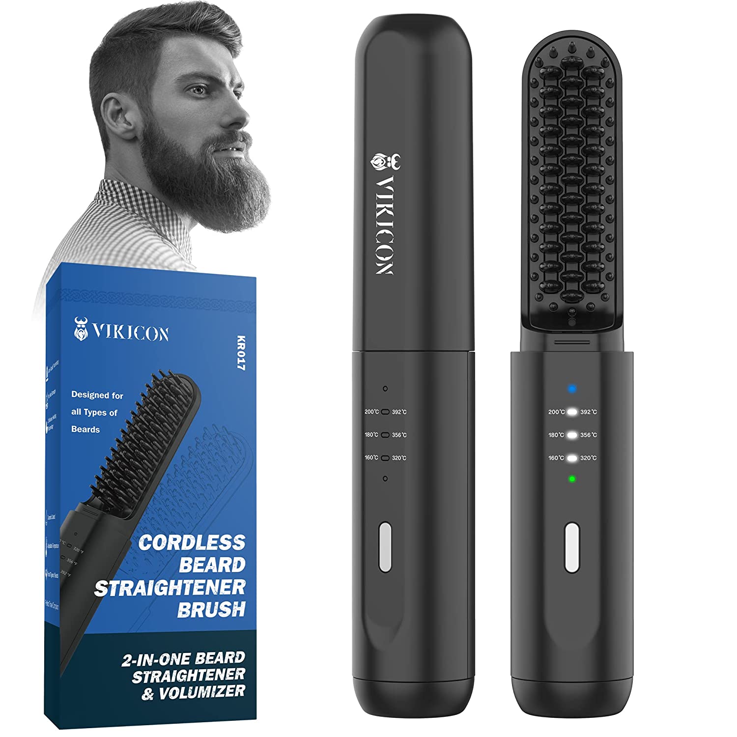 Beard Straightener Grooming Kit for Men, Beard Brush, Double Side Comb