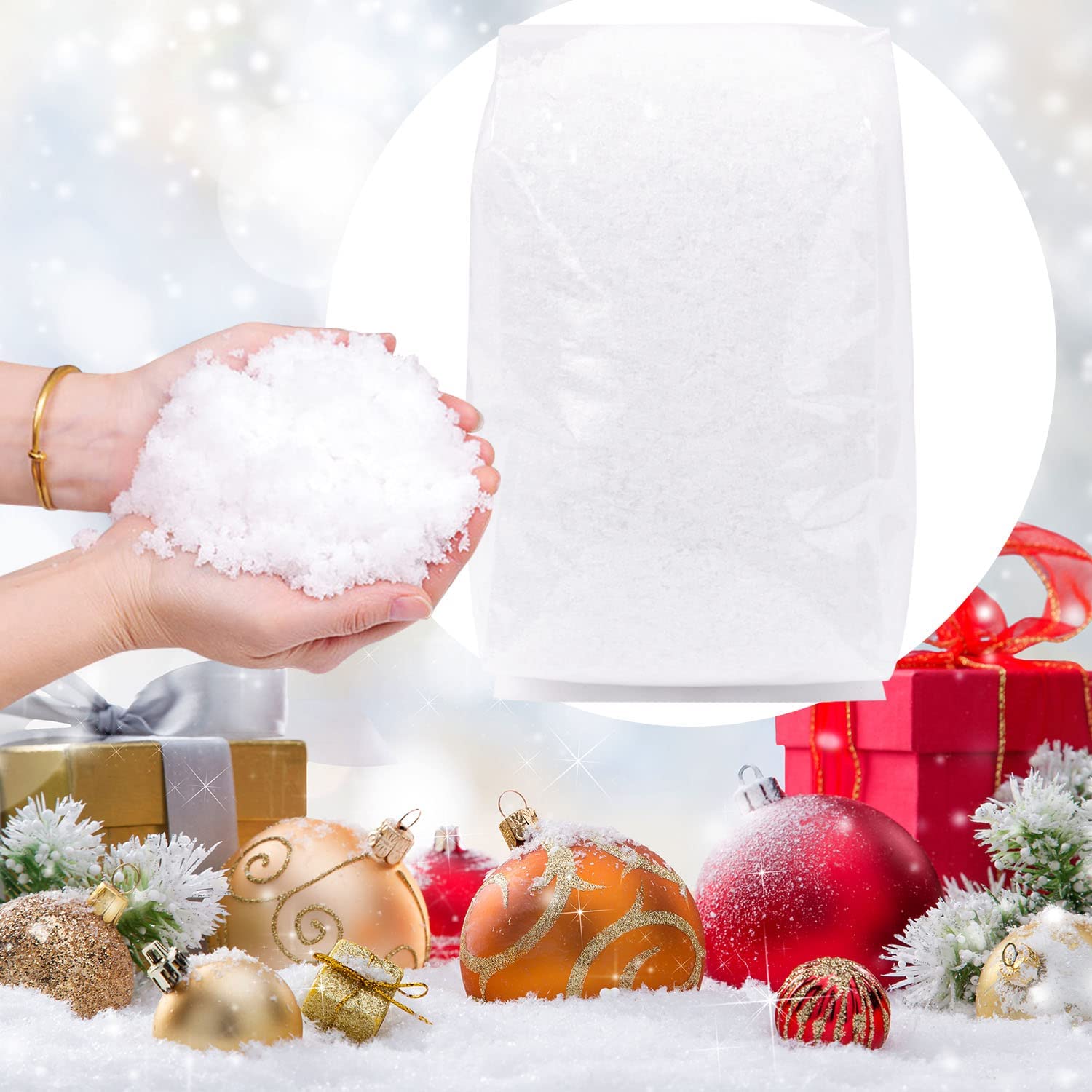 Christmas Fake Snow Decoration, Fiber Artificial Cotton Snow Fluff Decor,  Flame