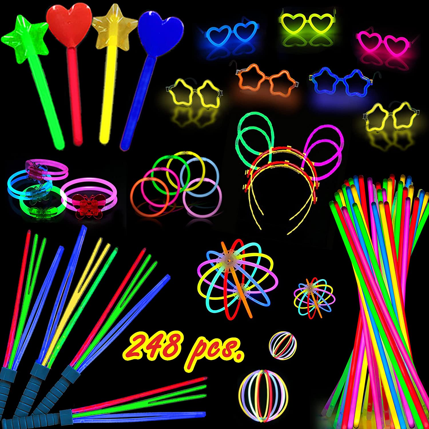 ColorHome Glow Sticks Bulk - 24 Pcs LED Foam Sticks Glow Batons with 3  Modes Flashing Effect, Glow in The Dark Party Supplies