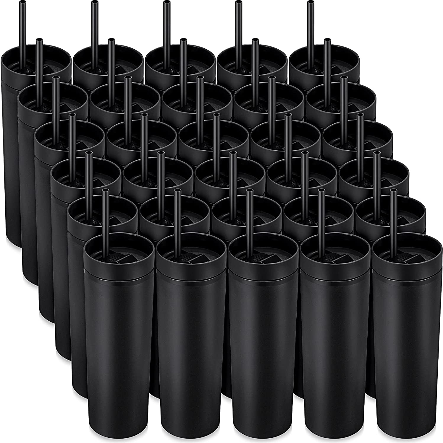 12 Black Tumblers 16oz Grande Colored Acrylic Matte Plastic Cups in Bulk  With Lids and Straws, Cleaning Brush DIY Wholesale Blank Tumblers 