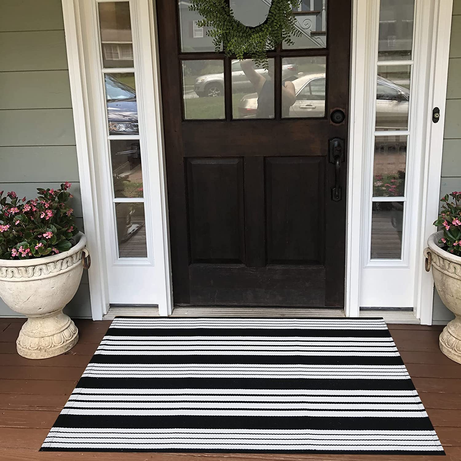 Outdoor Rug Door mat Entryway Rug 2X4.3' Cotton Reversible Patio Front  Porch Rug