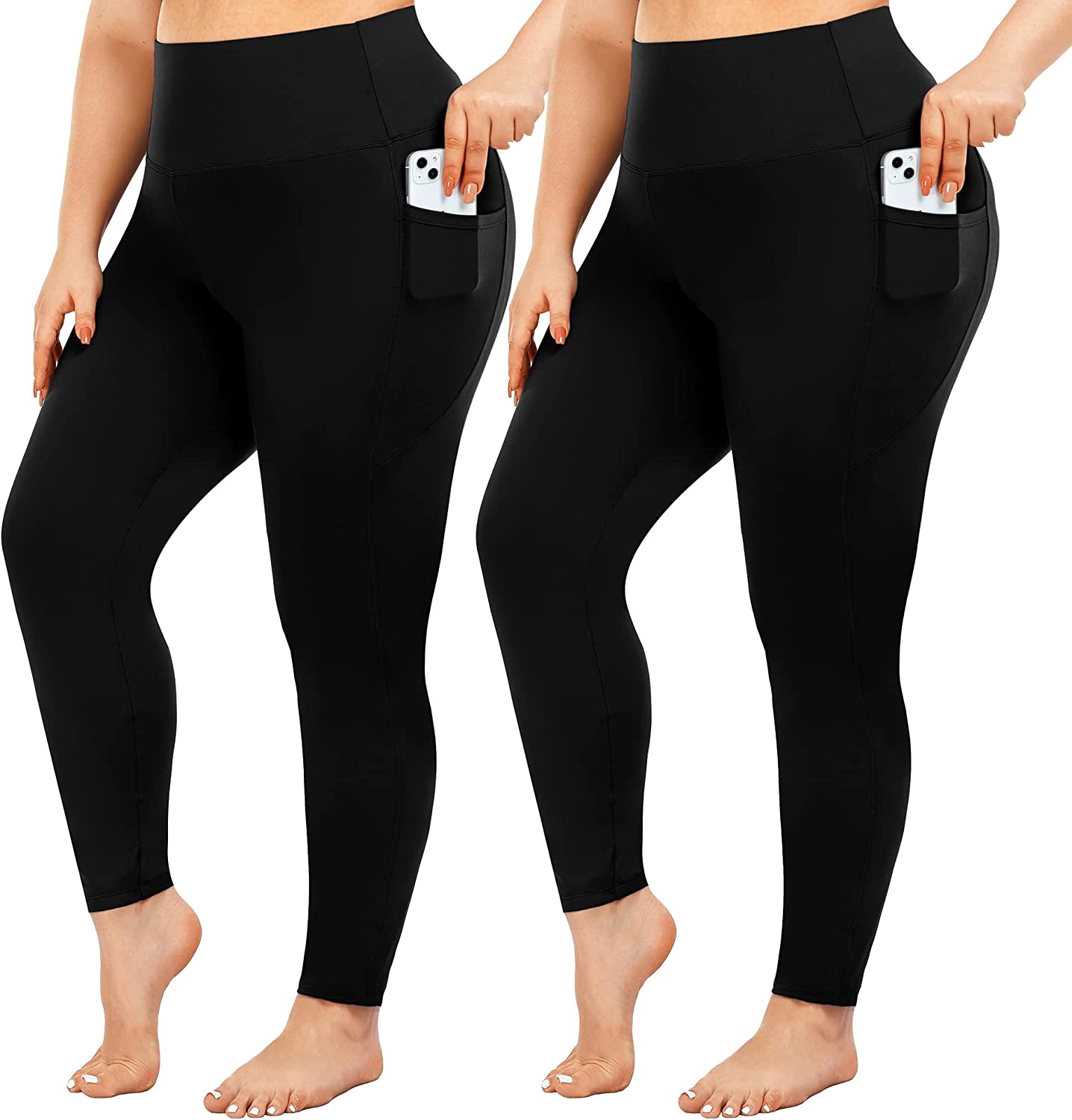PHISOCKAT 2 Pack High Waist Yoga Pants with Pockets Tummy Control