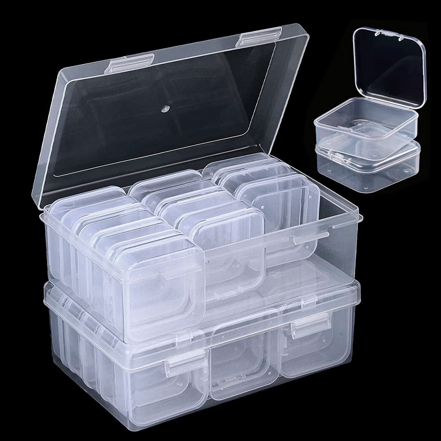 12 Pieces Small Clear Plastic Beads Storage Container and Organizer  Transparent Boxes with Hinged Lid for Storage of Small Items, Jewelry,  Diamonds, DIY Art Craft Accessory 2.12 x 2.12 x 0.79 Inch