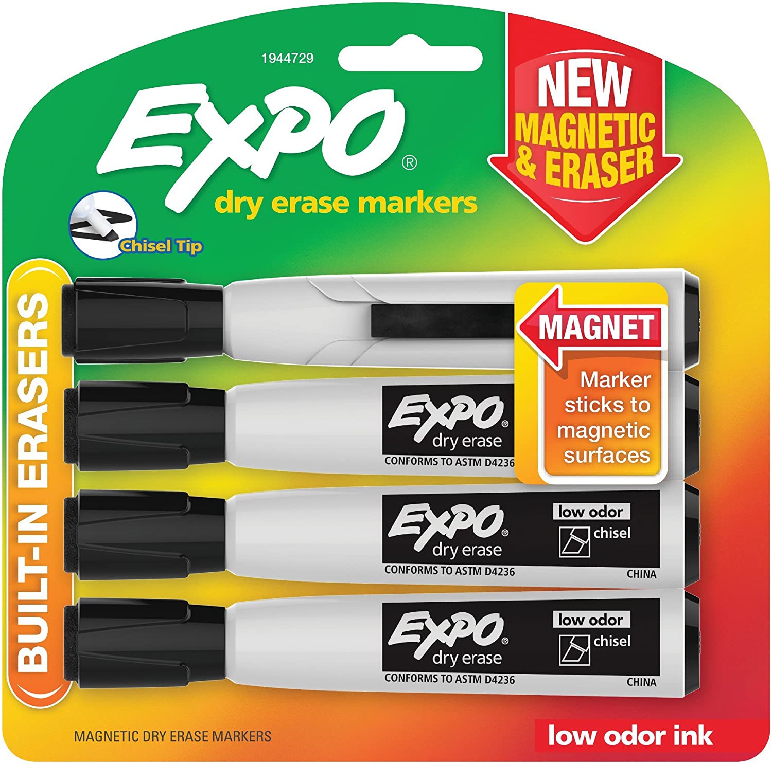  EXPO 80661 Low-Odor Dry Erase Markers, Chisel Tip, Black,  4-Count : Office Products