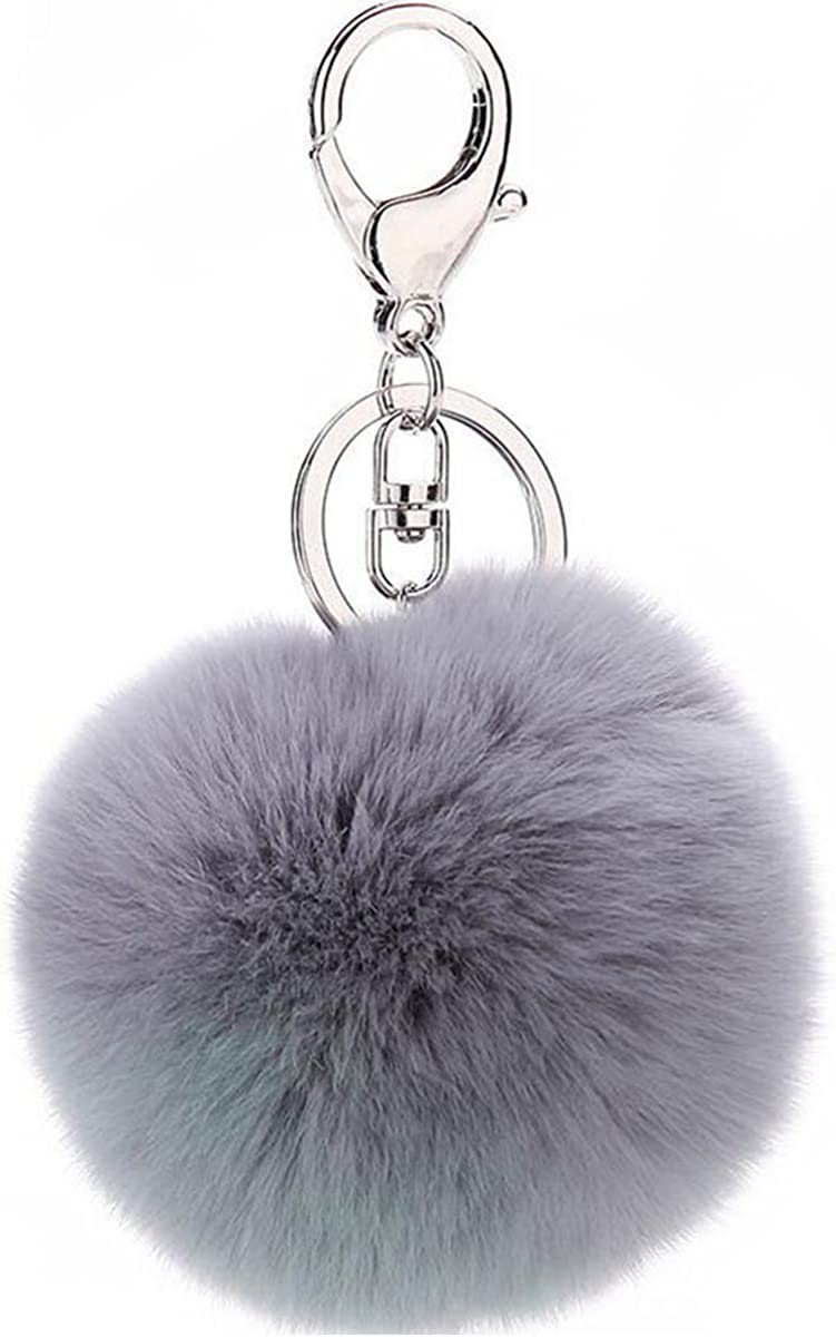 SUSULU Silver Metal Alphabet Keychains Rhinestone Keyring with 3in Fur Pom  Poms Women Girls Shiny Crystal Key Ring Letter