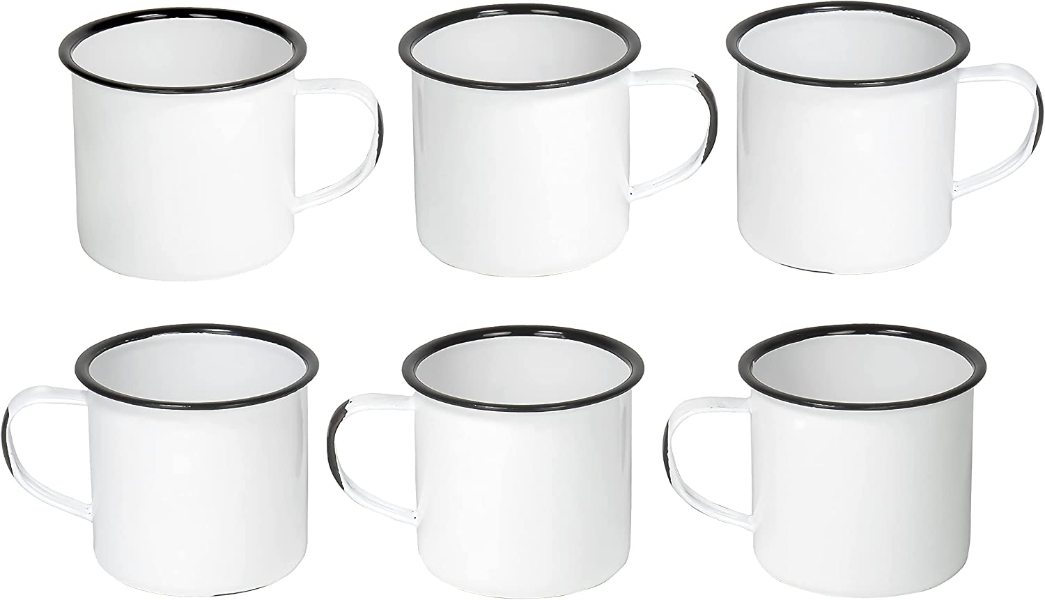 Enamel Camping Mug Set of 6, E-far 16 Ounce Colourful Metal Enamel Coffee Tea Cups Mugs for Camping Hiking Backpacking, 2-Sided Unique Graphic Design