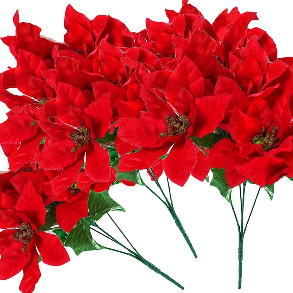  Dolicer 6 Pack Artificial Poinsettia Flowers Red