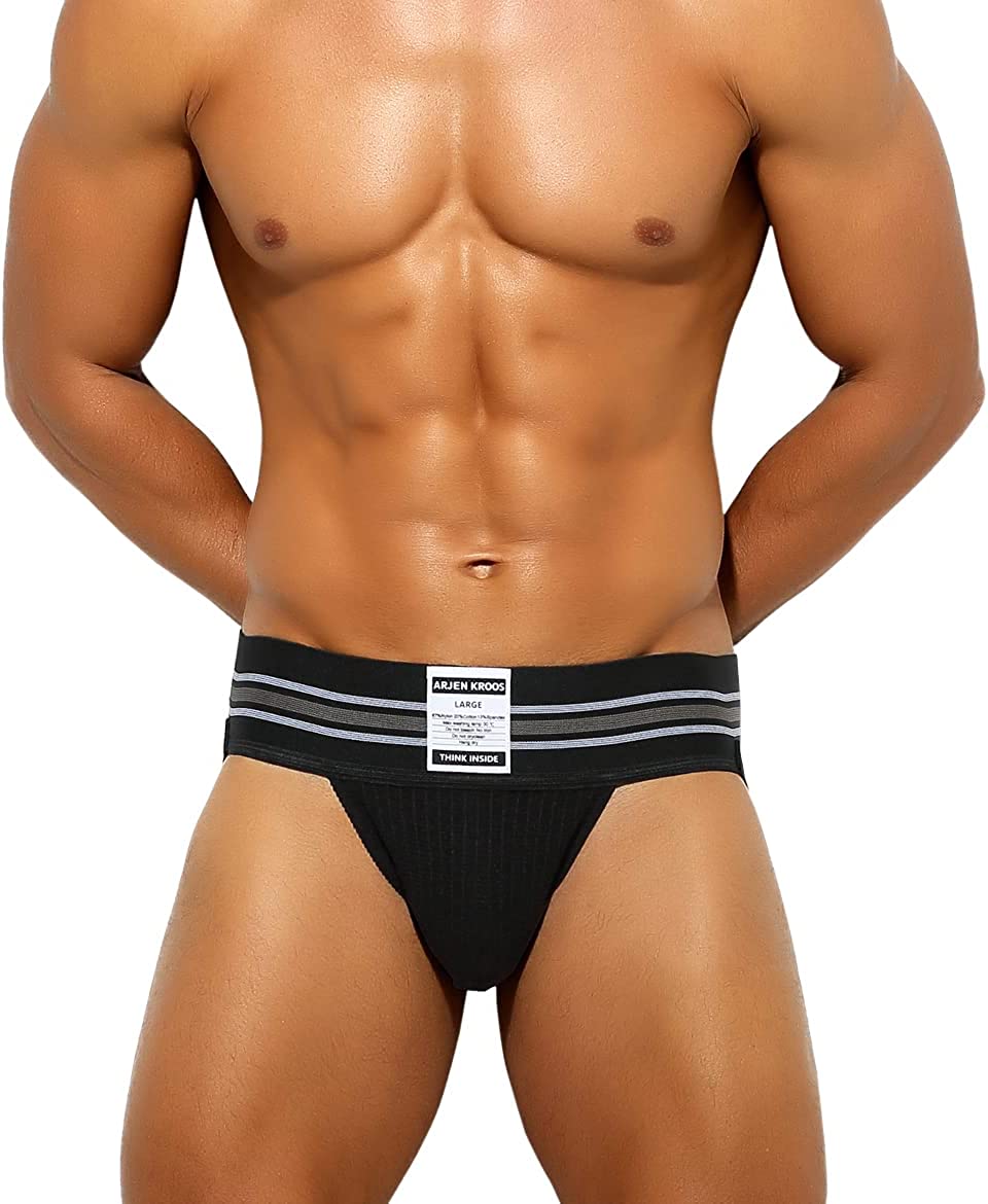 Papi Mens 3-Pack Jockstrap, Athletic Supporter, Breathable Male Workout  Underwear, Black/White/Blue, Medium