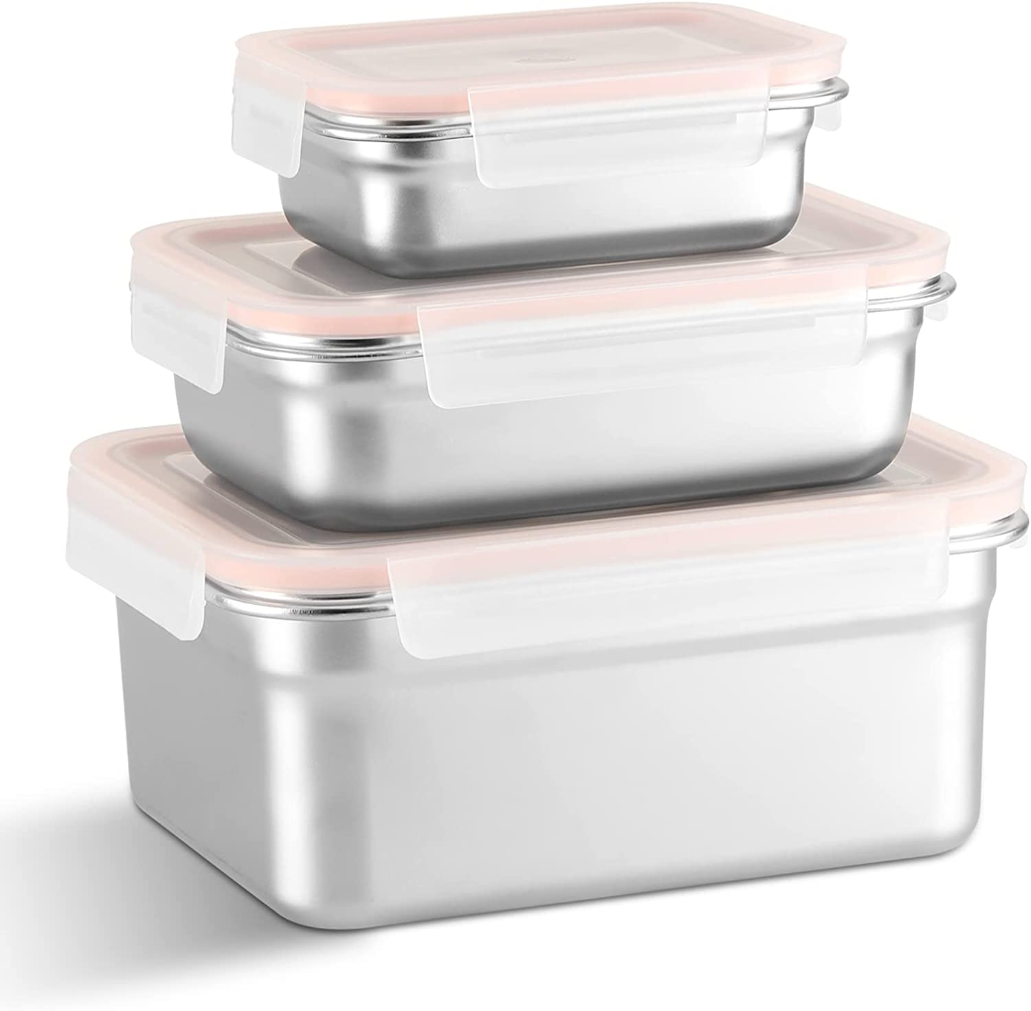 6 Pc Stainless Steel Covered Square Container Set - Frosted Lids