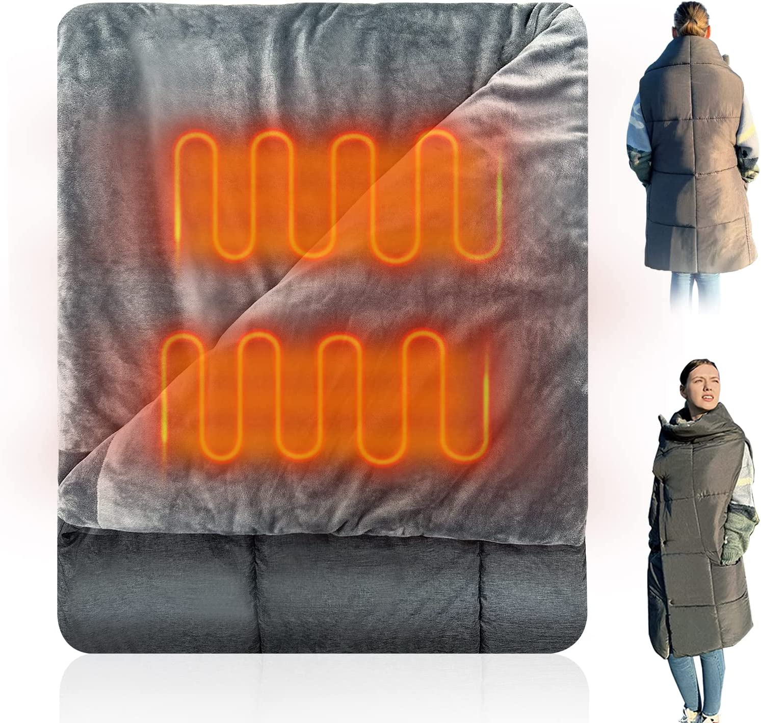 USB Heated Blanket Battery Operated - Upgrade Portable Electric Blanket  Rechargeable Cordless Heating Blanket Throw for Camping Stadium (Battery  Not Include) (55 x 32inch) (Black) 