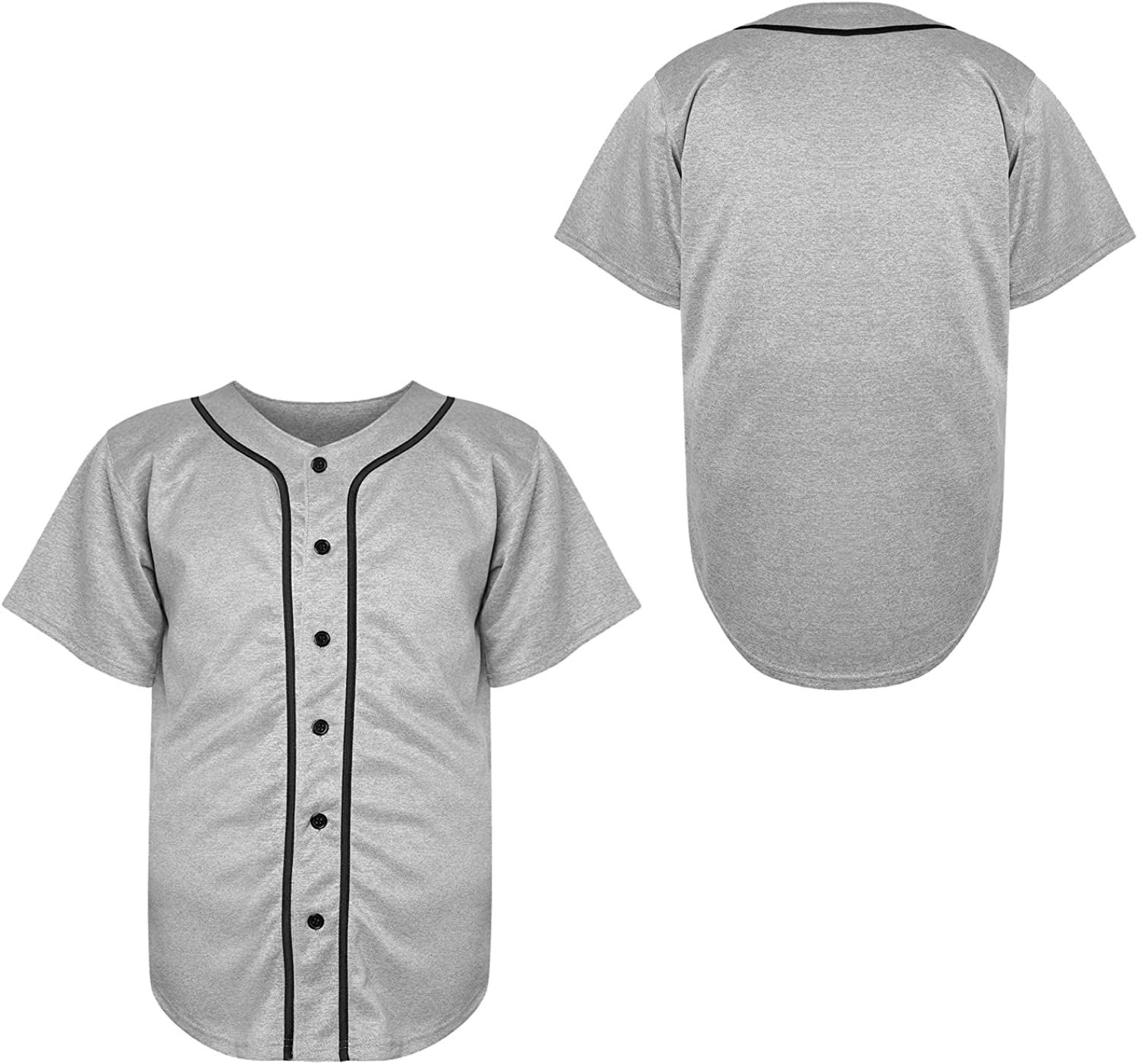 RUHAO Blank Plain Hip Hop Hipster Button Down Baseball Jersey, Short Sleeve  Active T Shirts Men Uniform Jersey (Black, Large)