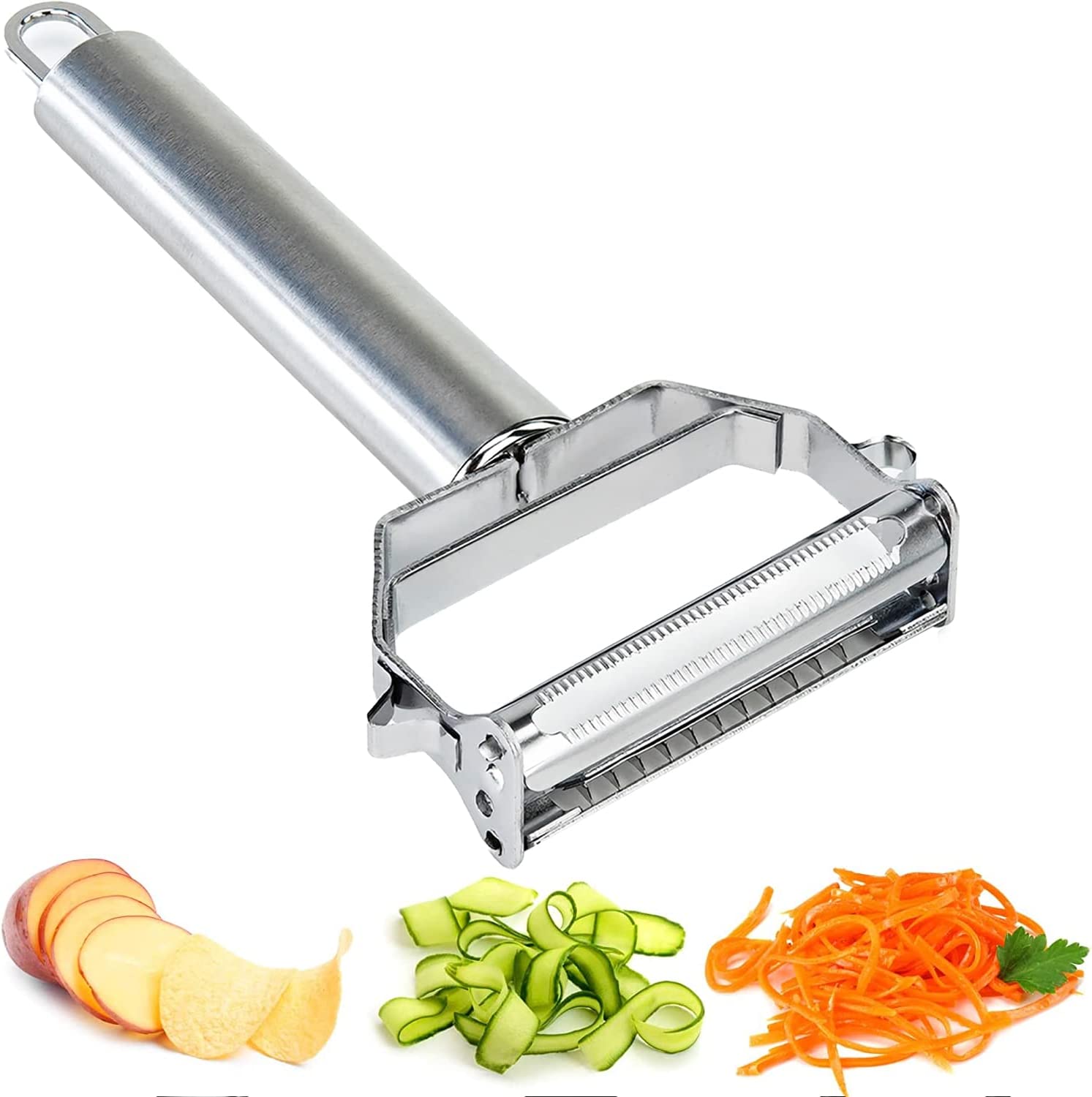 Sunkuka Julienne Peeler Stainless Steel Cutter Slicer with Cleaning Brush  Pro for Carrot Potato Melon Gadget Vegetable Fruit