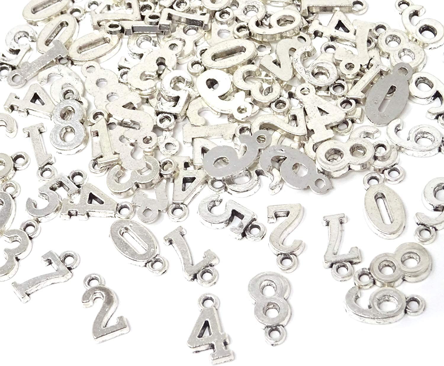 0-9 Number Charms 100pcs Silver Charms DIY Charms Pendant for Crafting, Jewelry