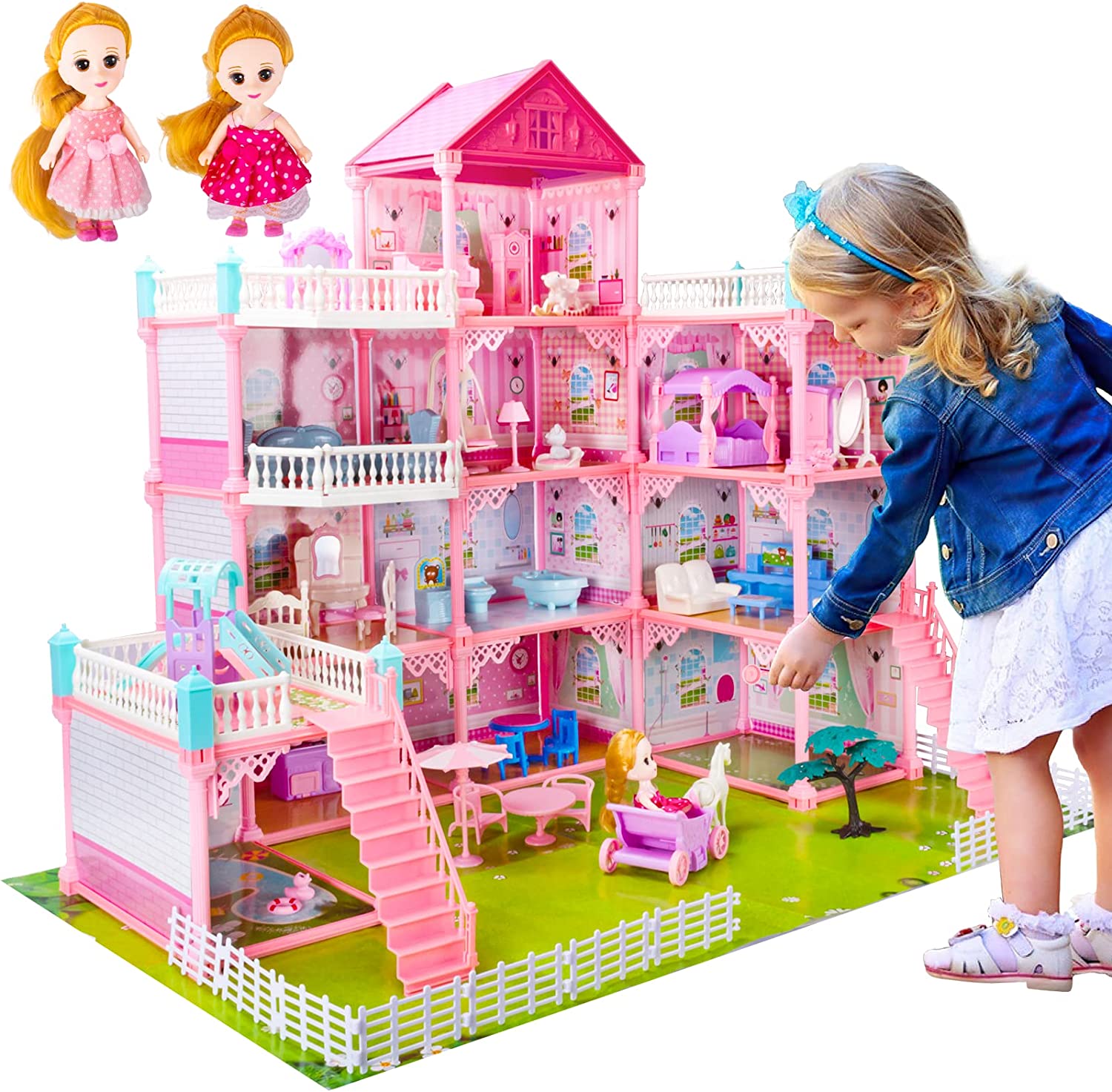 Buy EP EXERCISE N PLAY Dollhouse Dream House Building Toys, Large Doll House  with 2 Dolls and Furniture Accessories 8 Rooms Miniature Dreamhouse for  Toddlers Kids Girls 3 4 5 6 7