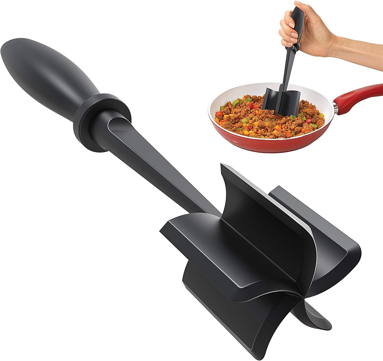 Zulay Kitchen Non-Scratch Meat Chopper Smasher for Ground Beef -Dark Red