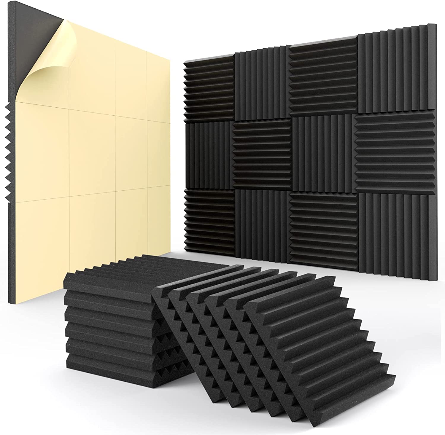 BXI Soundproofing Closed Cell Foam - 2 Pack Self-Adhesive 16'' X 12'' X  1.8'' Thickened Egg Crate Sound Proof Foam - Acoustic Foam Panels Great for