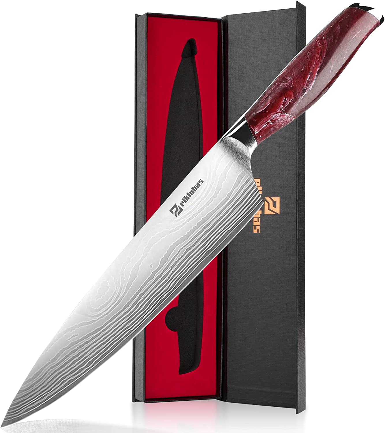  MICHELANGELO Professional Chef Knife 8 Inch Pro, German High  Carbon Stainless Steel with Ergonomic Handle, Japanese Knife, for Kitchen -  Inch, Etched Damascus Pattern: Home & Kitchen