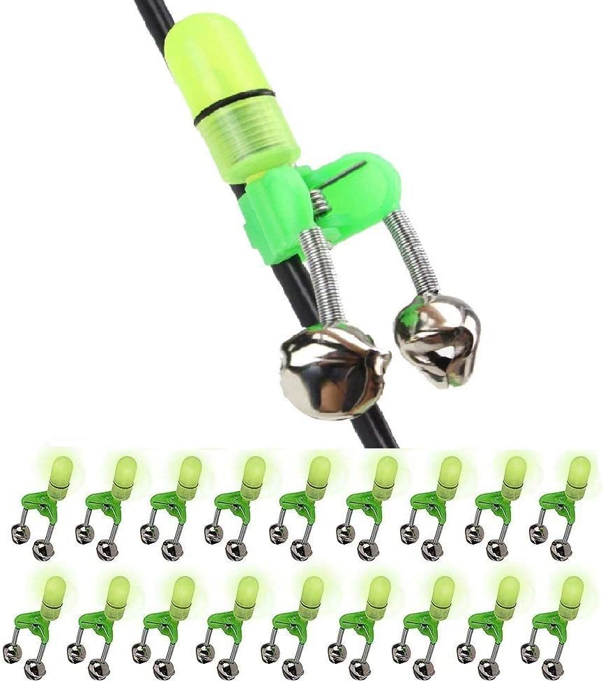 Uxcell 10 Pcs Green Spring Loaded Clip Double Fishing Rod Alarm Bells Silver Tone