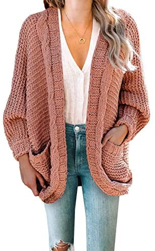LOSRLY Womens Fashion Casual Loose Balloon Long Sleeve Solid Color Cable Knit Sweater Open Front Cardigan