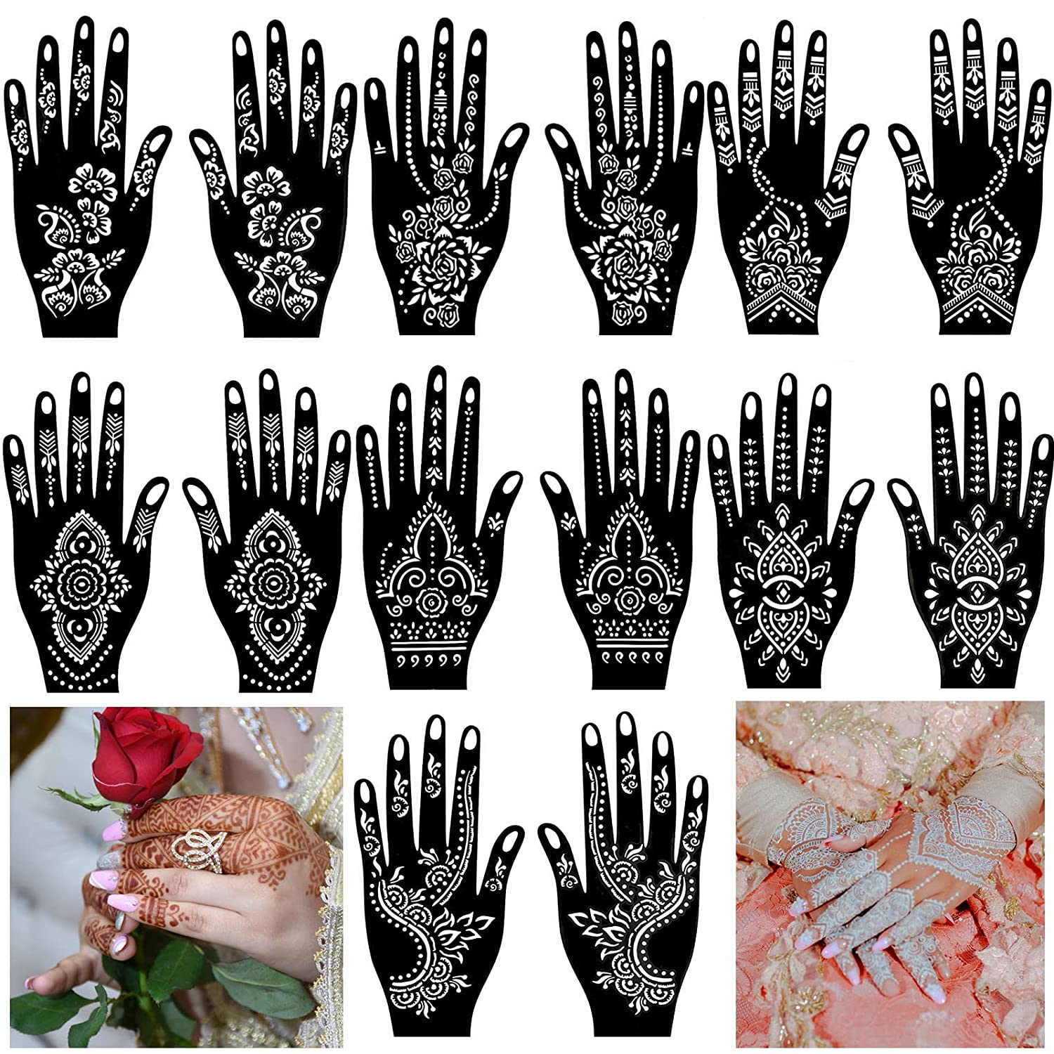 Stencils for Henna Tattoos/Temporary Tattoo Temples Set of 20 Sheets,Indian  Arabian Tattoo Stickers for Hands Arms Shoulders Legs 