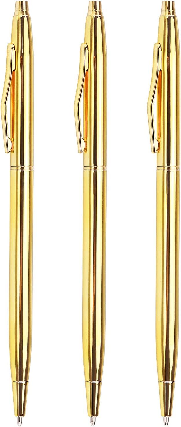 12 Pack Gold Ballpoint Pens for Wedding Guest Book, Bulk Office Supplies,  Black Ink, 1mm Medium Point (Metallic, 6.4 In)