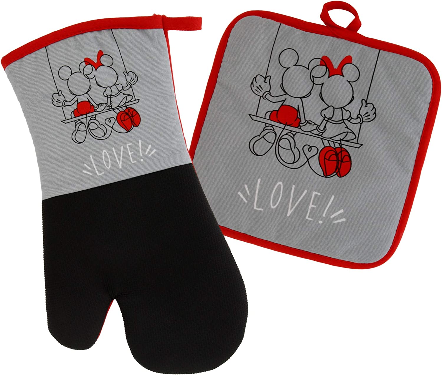 Jerry Leigh Disney Oven Mitt Pot Holder & Dish Towel 3 pc Kitchen Set ( Mickey Minnie