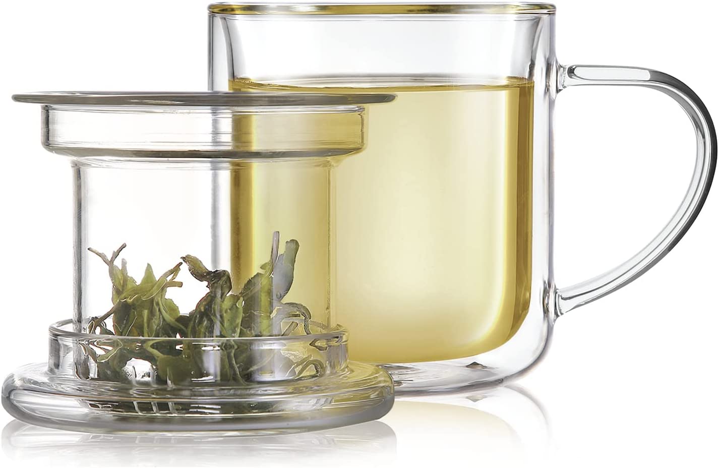 Dorsaer Glass Tea Mugs - 16.9oz Glass Tea Cup with Infuser and Lid for Tea Steeping at Home and Office. Larger Glass Tea Cups