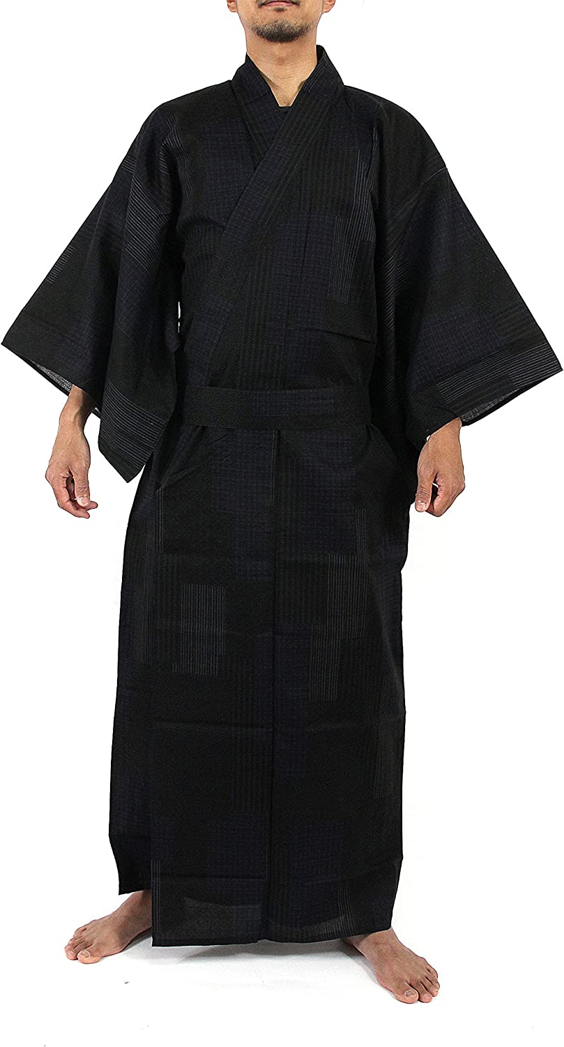  Men's Japanse Kimono Yukata Long Robe cotton(X-Large  size,62/Black Diamond Pattern) Halloween Costumes Sleepwear Nightgown  Bathrobe Summer Festivals Party Samurai Gifts for Christmas Party Cosplay :  Clothing, Shoes & Jewelry