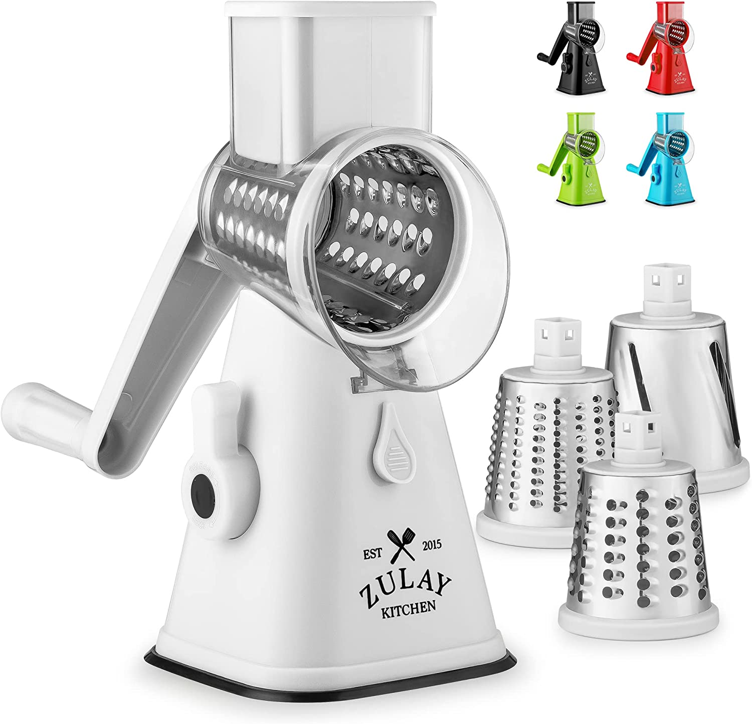 LucGee Rotary Cheese Grater with Handle - 3 in 1 Cheese Shredder