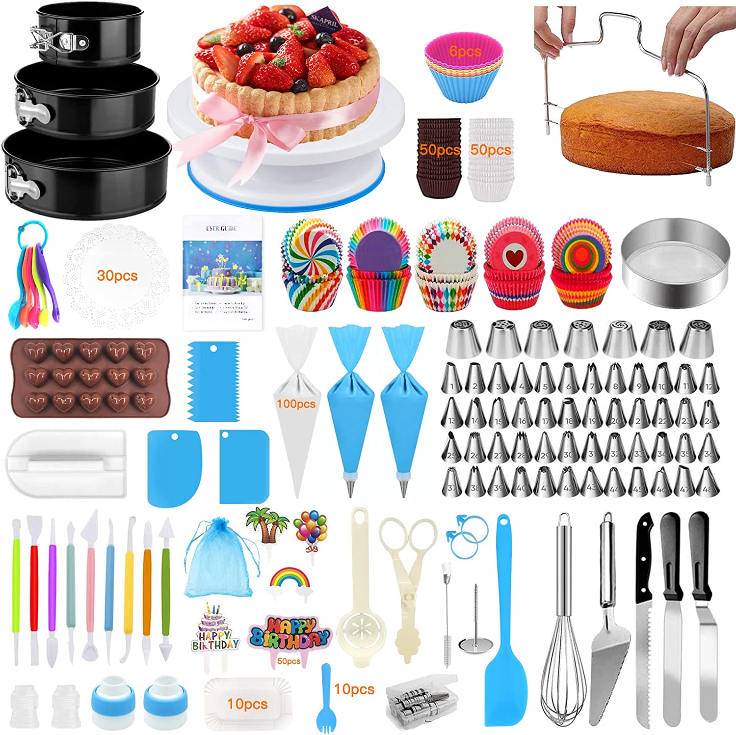 65PCs Cake Decorating Kit Baking Supplies Tools with Non-Slip Cake