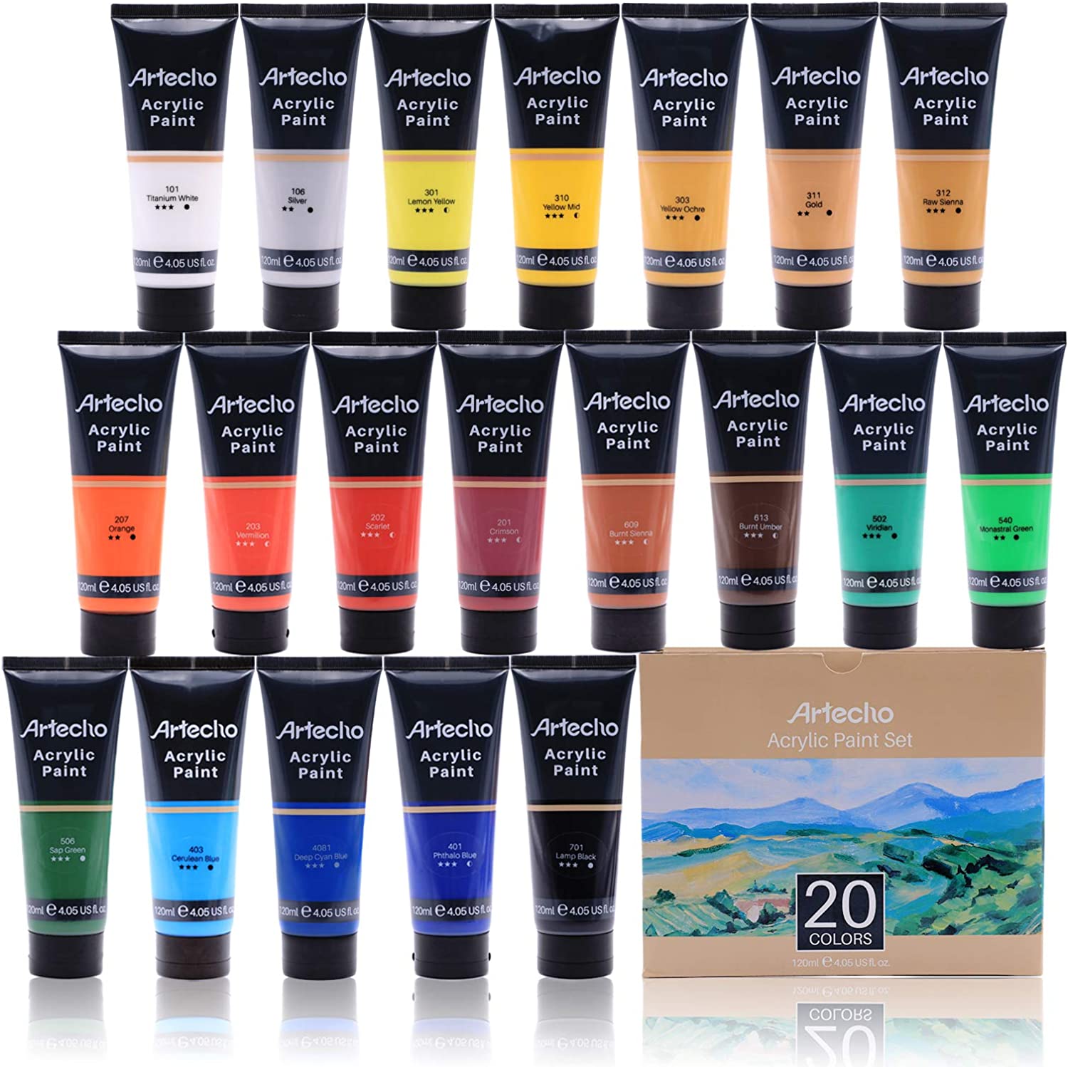 Acrylic Paint Set Caliart 52 Vivid Colors (22 ml/0.74 oz) Craft Paint  Supplies