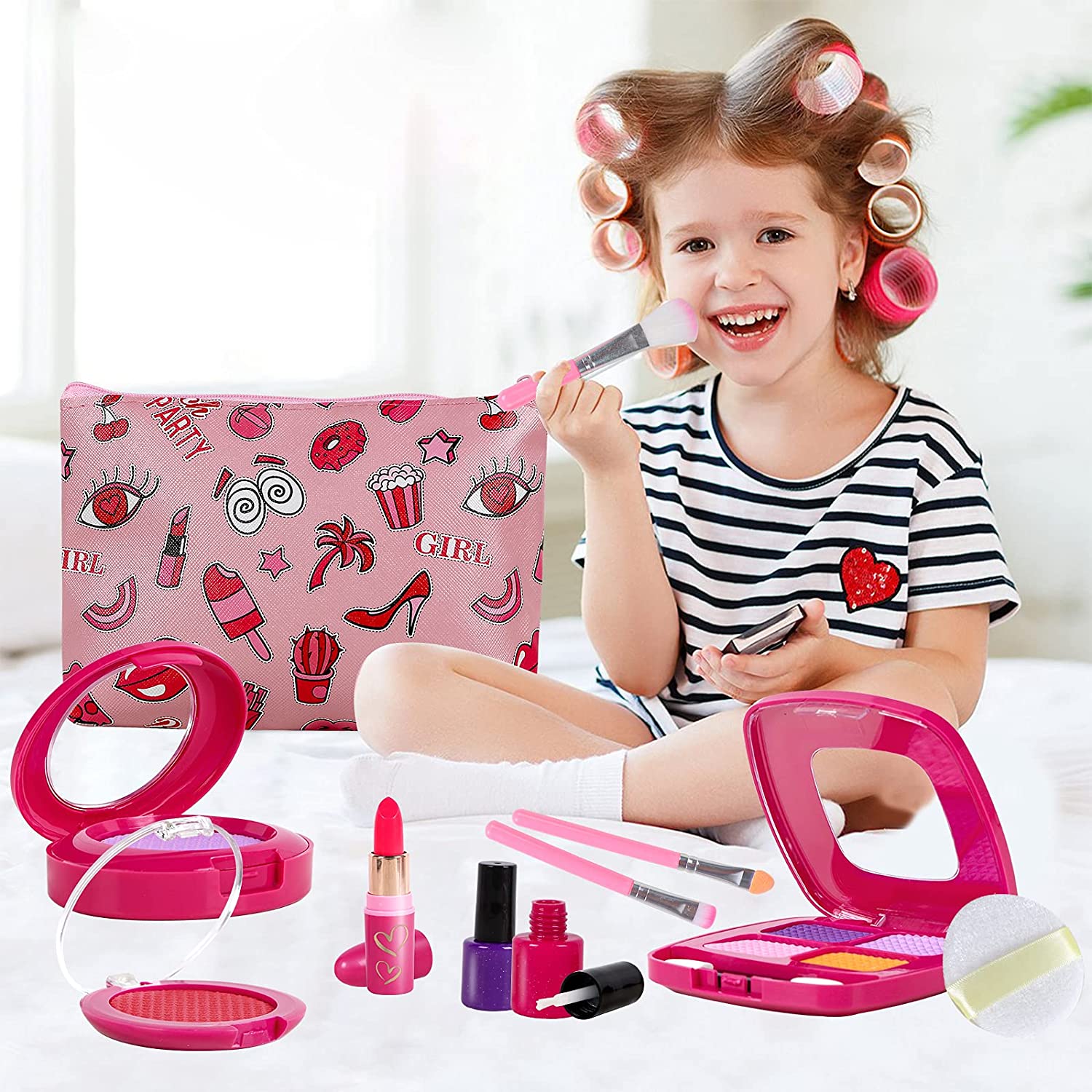 TEMI Kids Makeup Toys for 3 4 5 6 7 8 Girls - Pretend Play Make Up for  Girls Ages 6-8, Dress-Up Toddler Toy Flower Shaped Case, Christmas Birthday