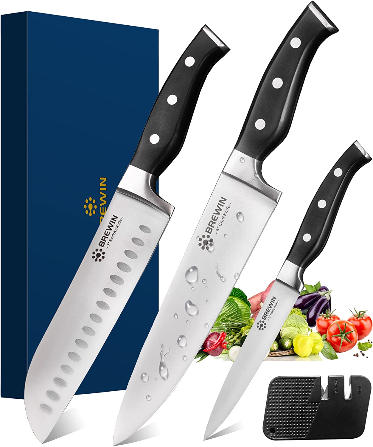 Marco Almond Kitchen Knife Set, KYA38 12-Piece Kitchen Knives Set with  Covers, 6 Knives with 6 Blade Guards, Stainless Steel Cooking Knives Set  for