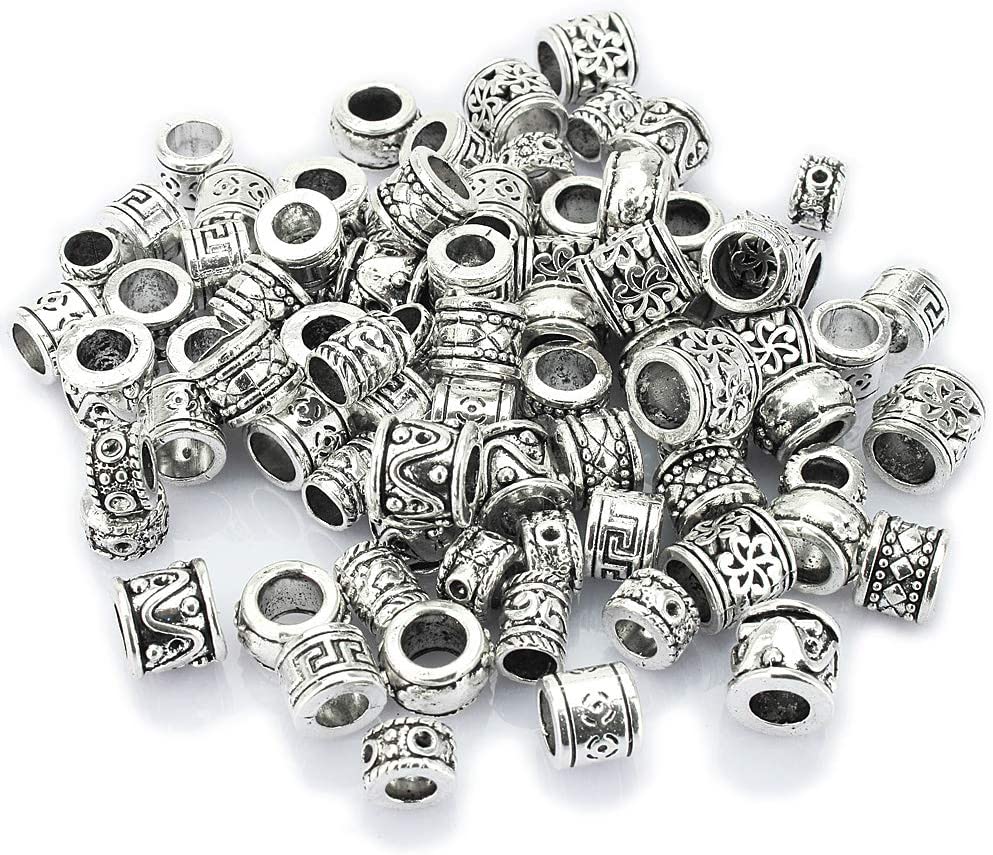 JIALEEY Wholesale Bulk Mix 40 Pcs Tibetan Silver Tone Color Spacer Loose Beads Fit European Charm Bracelet Lot for Jewelry Making Findings DIY