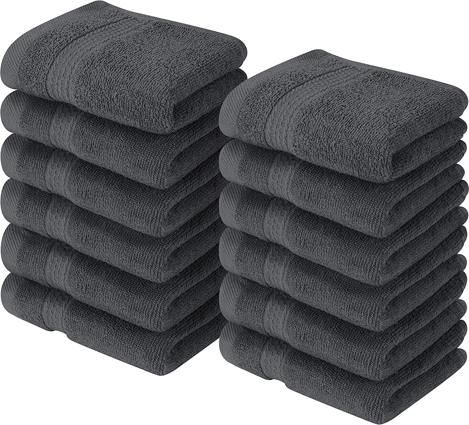 QUBA LINEN Wash Cloth Set - Pack of 24, 100% Cotton - Flannel Face Cloths,  Highly Absorbent and Soft Feel Fingertip Towels (12x12 Pack of 24)