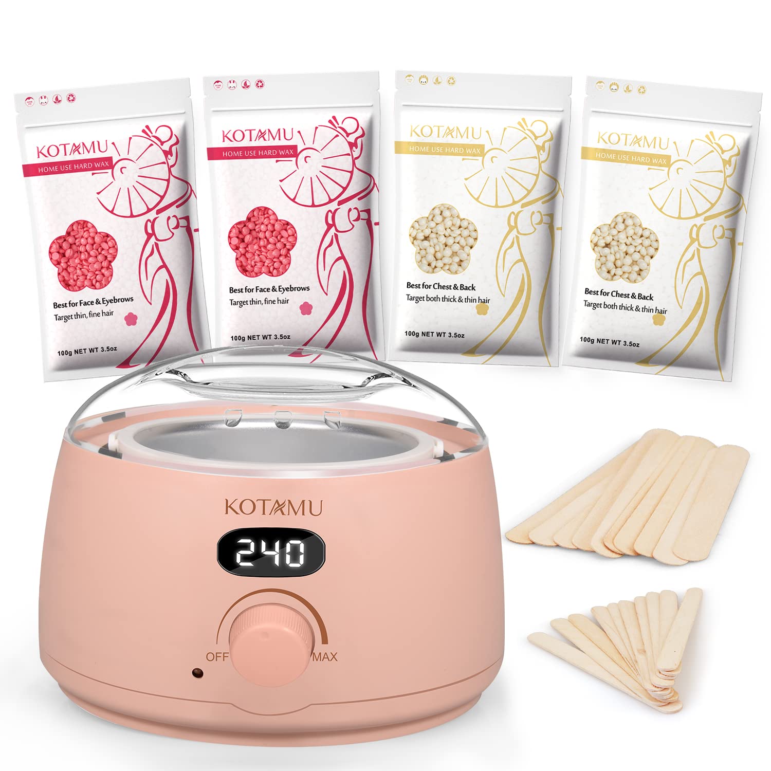 Waxing Kit Duaiu Wax Pot Home Including Professional Wax Warmer Wax Heater  With 4 Pack Hard Wax Beans 10 Wooden Waxing Sticks Hair Removal Kit For Fac