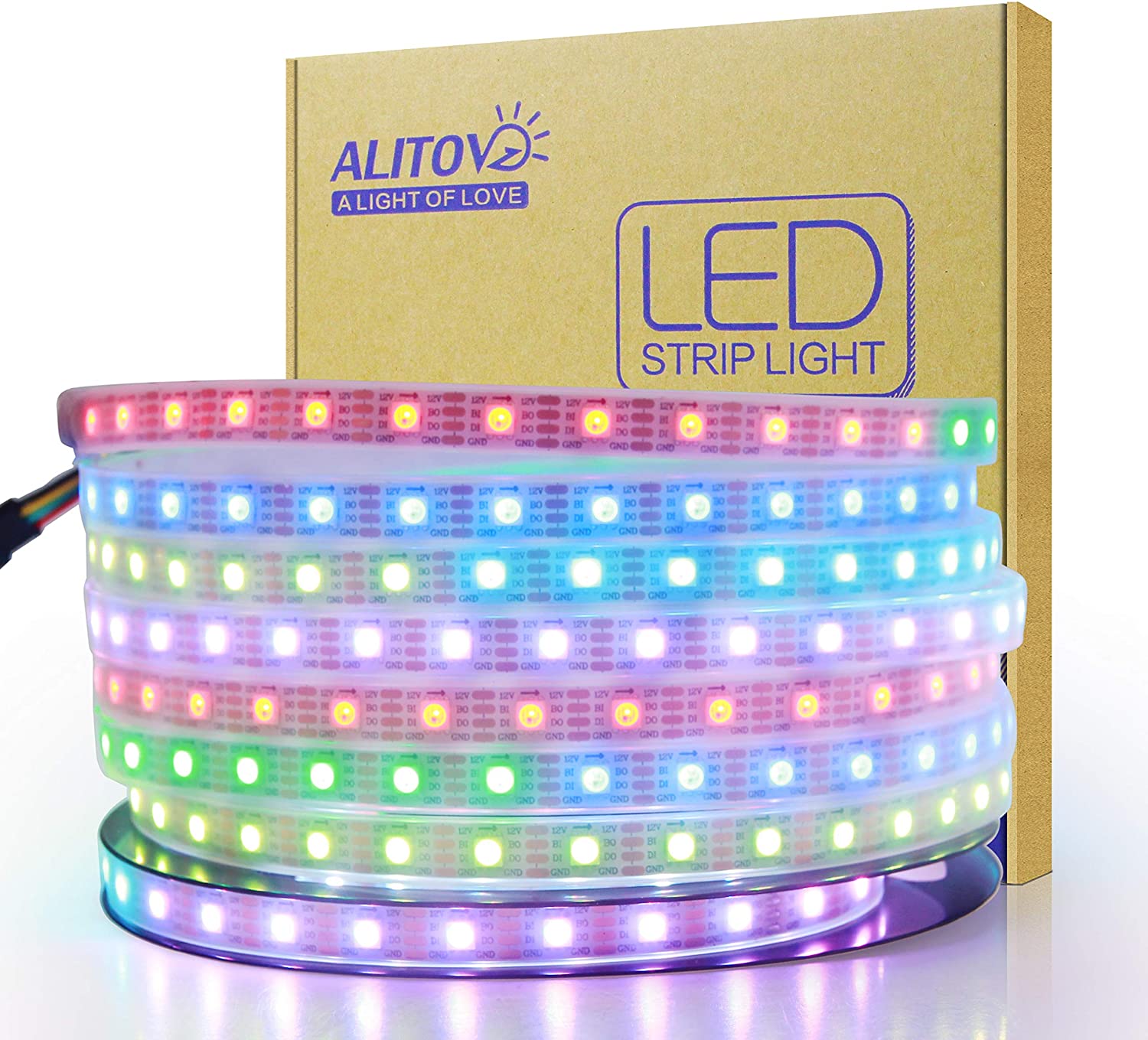 ALITOVE WS2811 12V Addressable RGB LED Strip Light 16.4ft 150 LEDs Dream  Color Programmable Digital LED Flexible Pixel Lights Waterproof IP65 with  3M