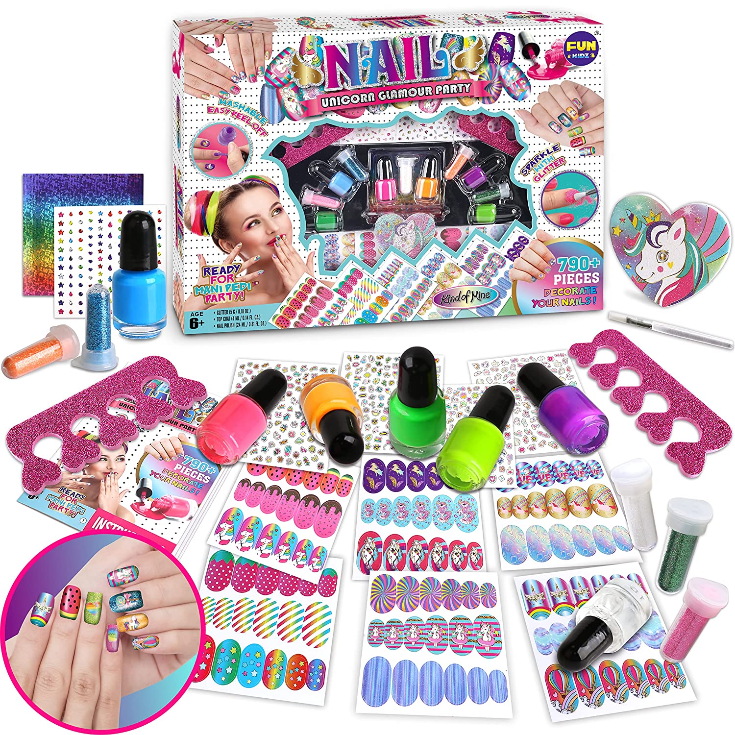 Amagoing Kids Nail Art Kit for Girls 2 in 1 Dryer Nail Salon Set 4