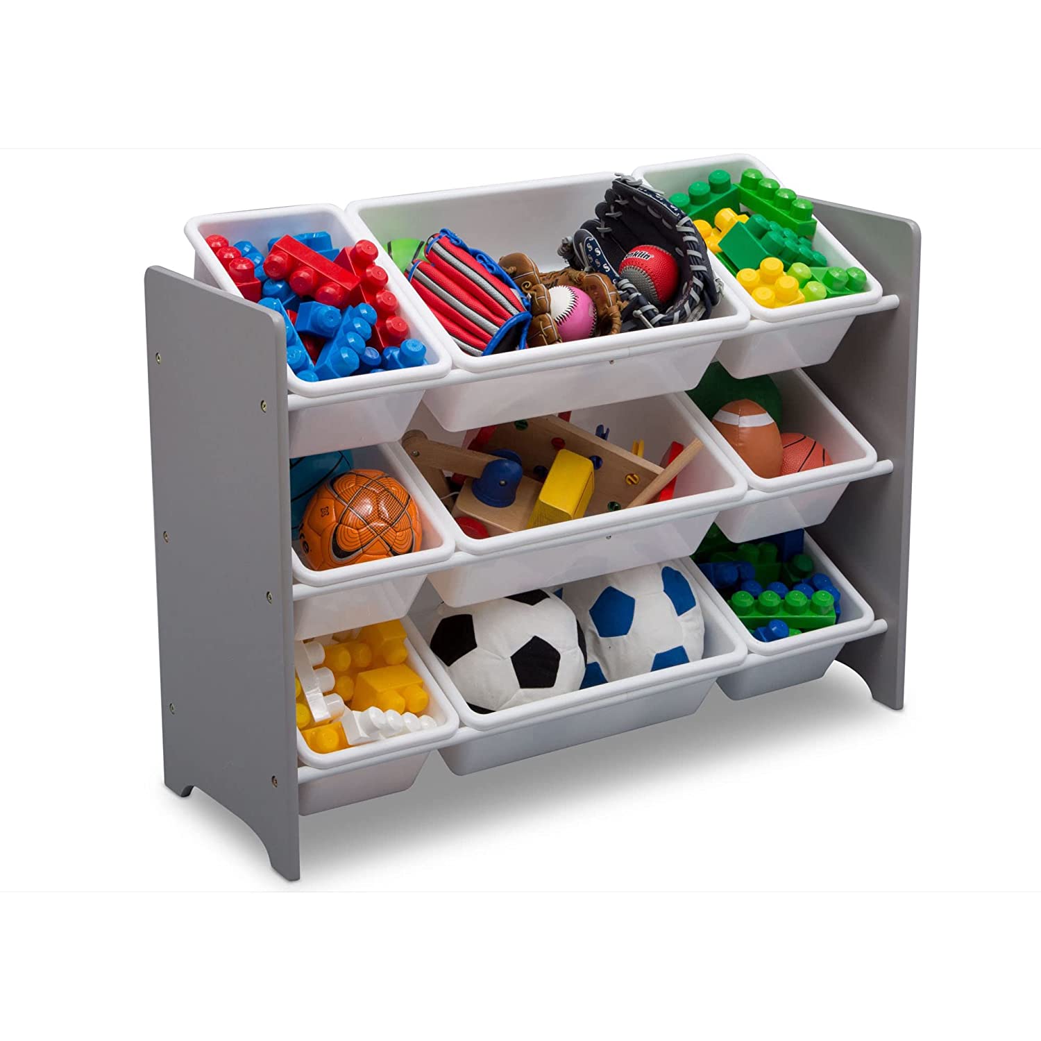 Sturdis Kids Toy Storage Organizer with Bookshelf and 8 Toy Bins - Gray