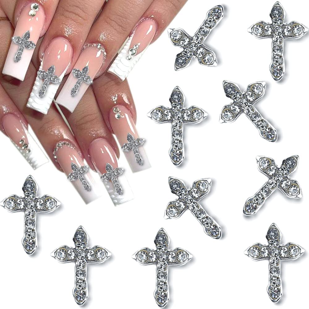 WOKOTO 20pcs Luxury Cross Nail Charms For Nail Art 3d Jewelry Flat Back  Crystal Rhinestones Nail