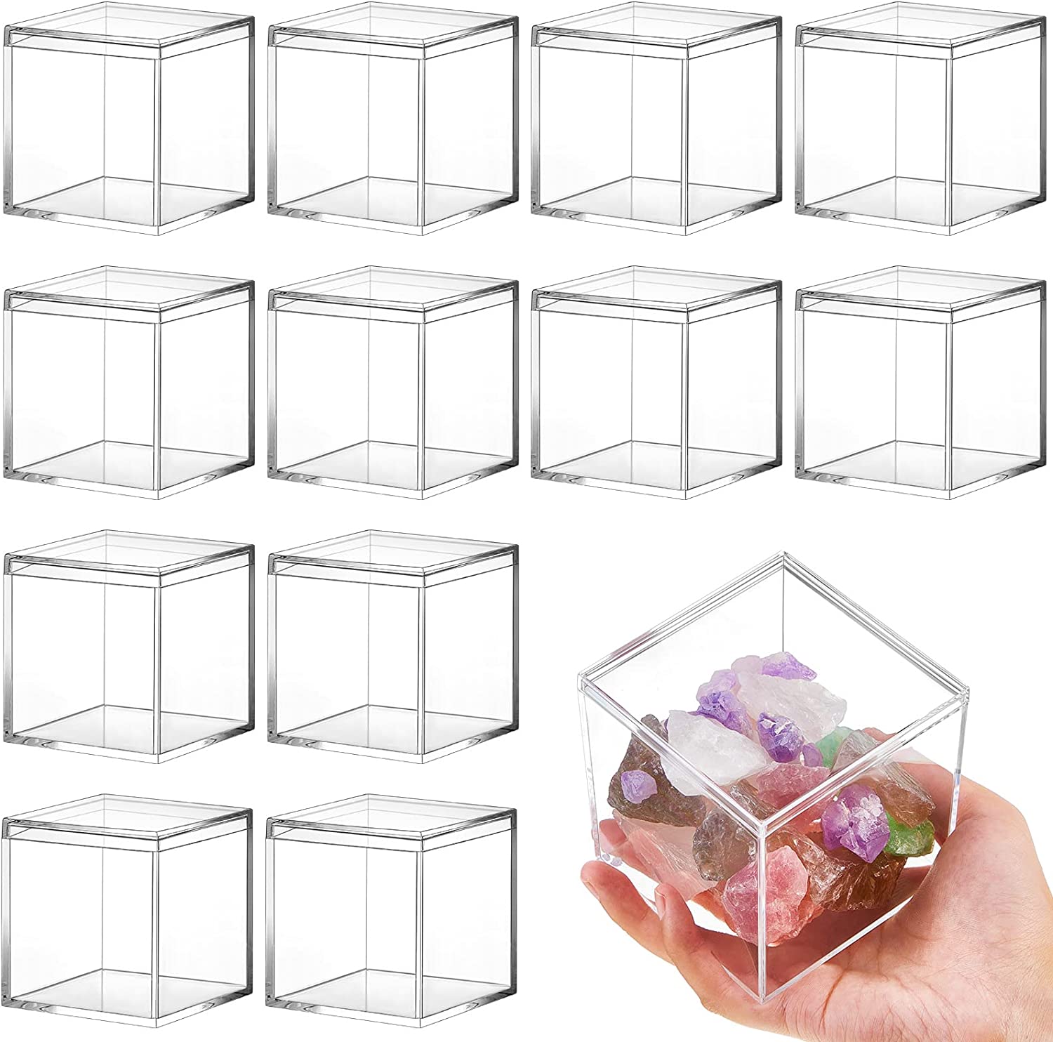 Clear Acrylic Box with LId , 4 Pack Small Acrylic Box with Lid Plastic  Square Cube Small Container ,Storage Boxes Organizer Containers for Candy  Pill and Tiny Jewelry 