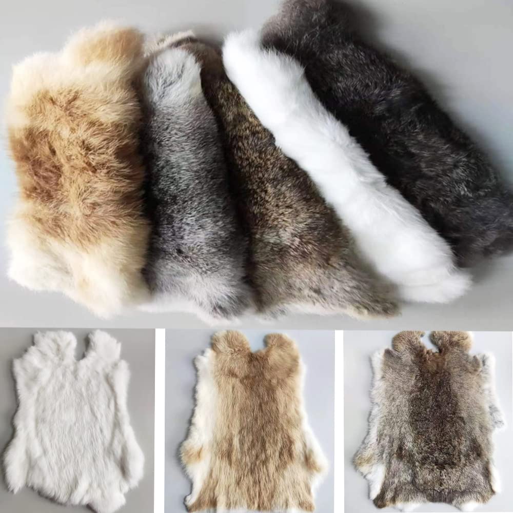 Natural Tanned Real Rex Rabbit Fur Pelt Animal Skin Hide Craft Grade Sewing  Quality Leather White Tip On Black,About 16.5'' by 10.2