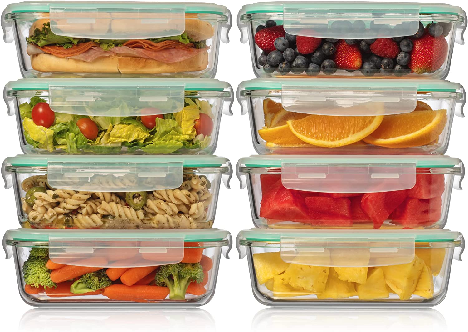 Superior Glass Meal Prep Containers - 3-Pack (35oz) Ly Innovated Hinged BPA-Free Locking Lids - 100% Leak Proof Glass Food Storage Containers, Great