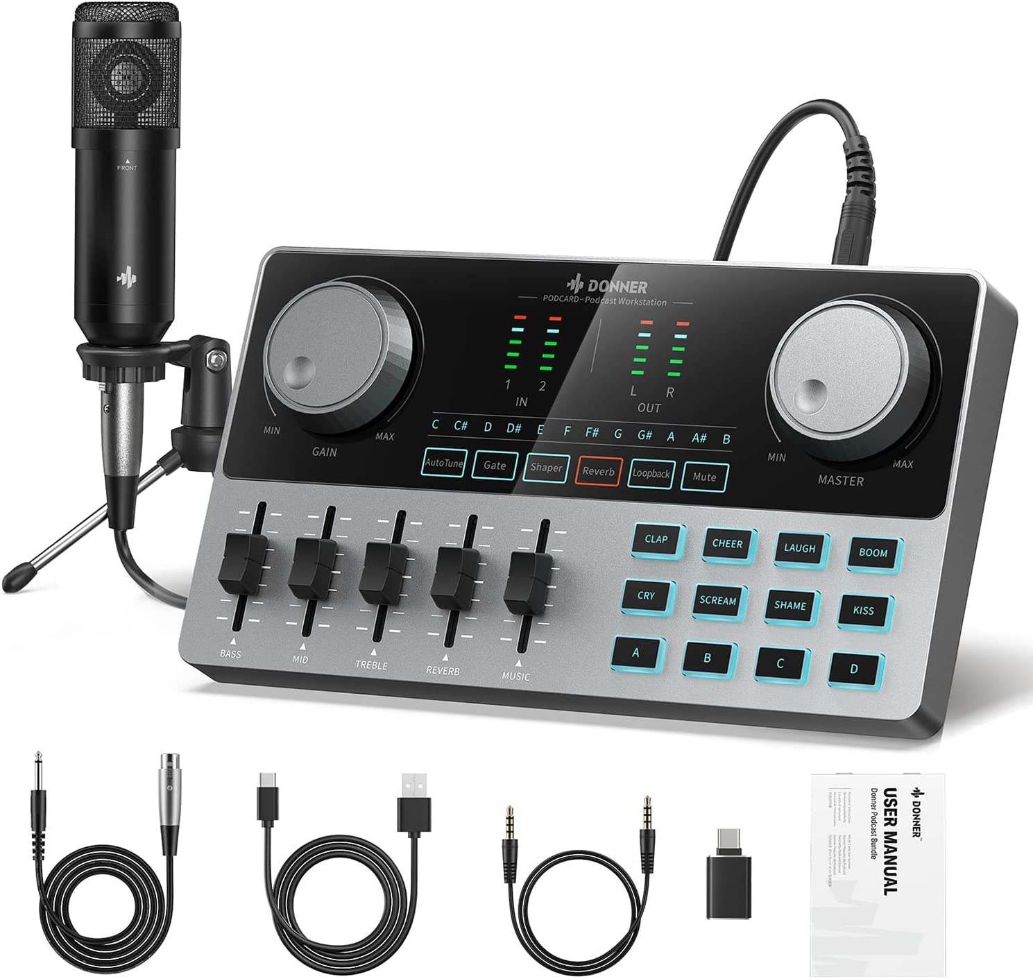  Asmuse USB Audio Interface, 24Bit/196kHz Professional Sound  Card, Audio Mixer with XLR/TSR/TS Ports for Guitarist, Vocalist, Podcaster  or Producer (Black) : Electronics