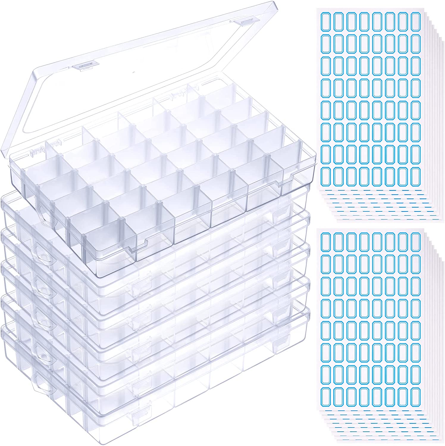 Snowkingdom Plastic Grid Box Storage Organizer Case for Display Collection with Adjustable Dividers - 3 Pack (1pc 36 Grids + 2pc 15 Grids) - Free