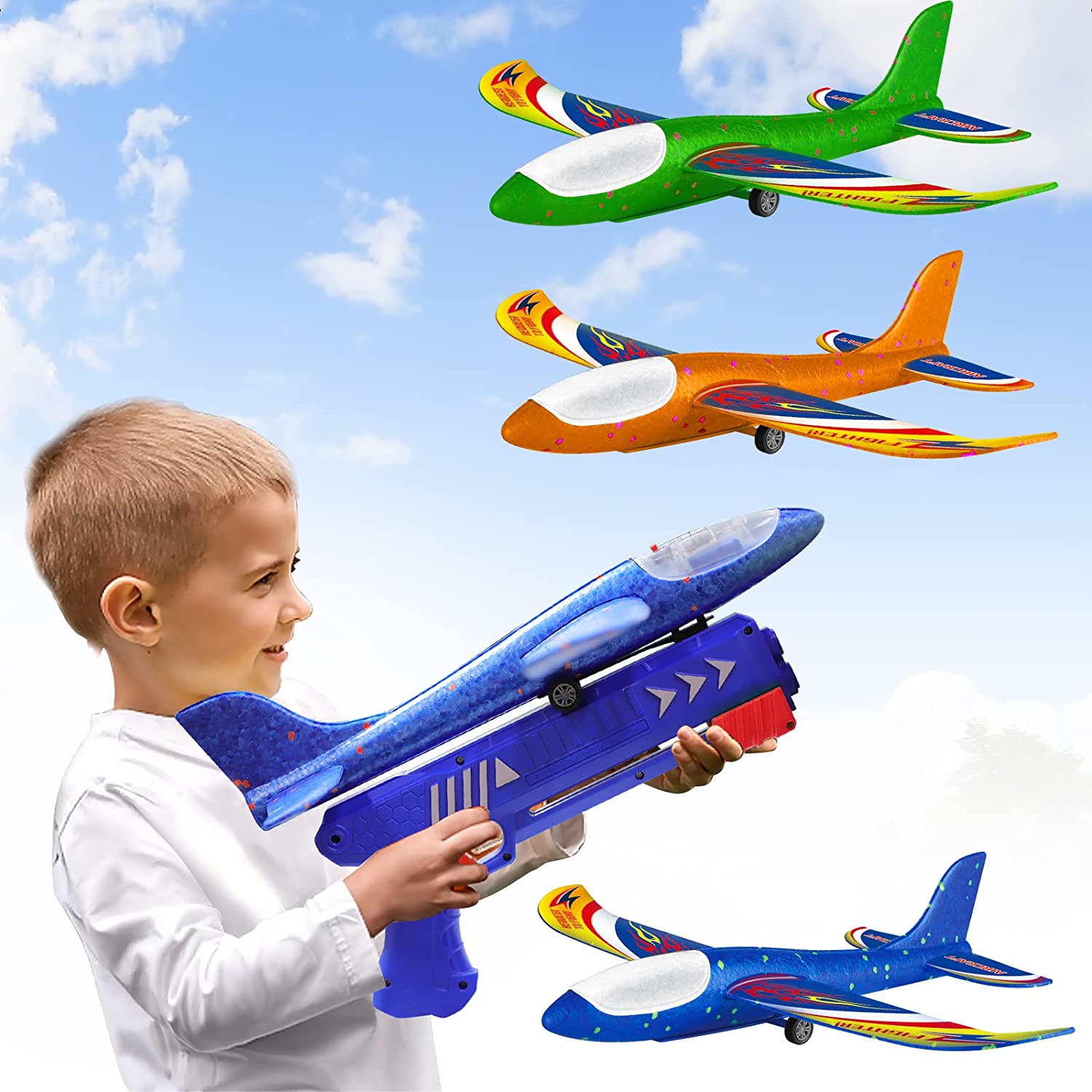 Fuwidvia Electric Foam Airplane Toy, 2 Pack LED 15/25s Plane Toy for Boys,  Outdoor Flying Toys Birthday Gifts for Boys Girls 3 4 5 6 7 8 9 10 11 12