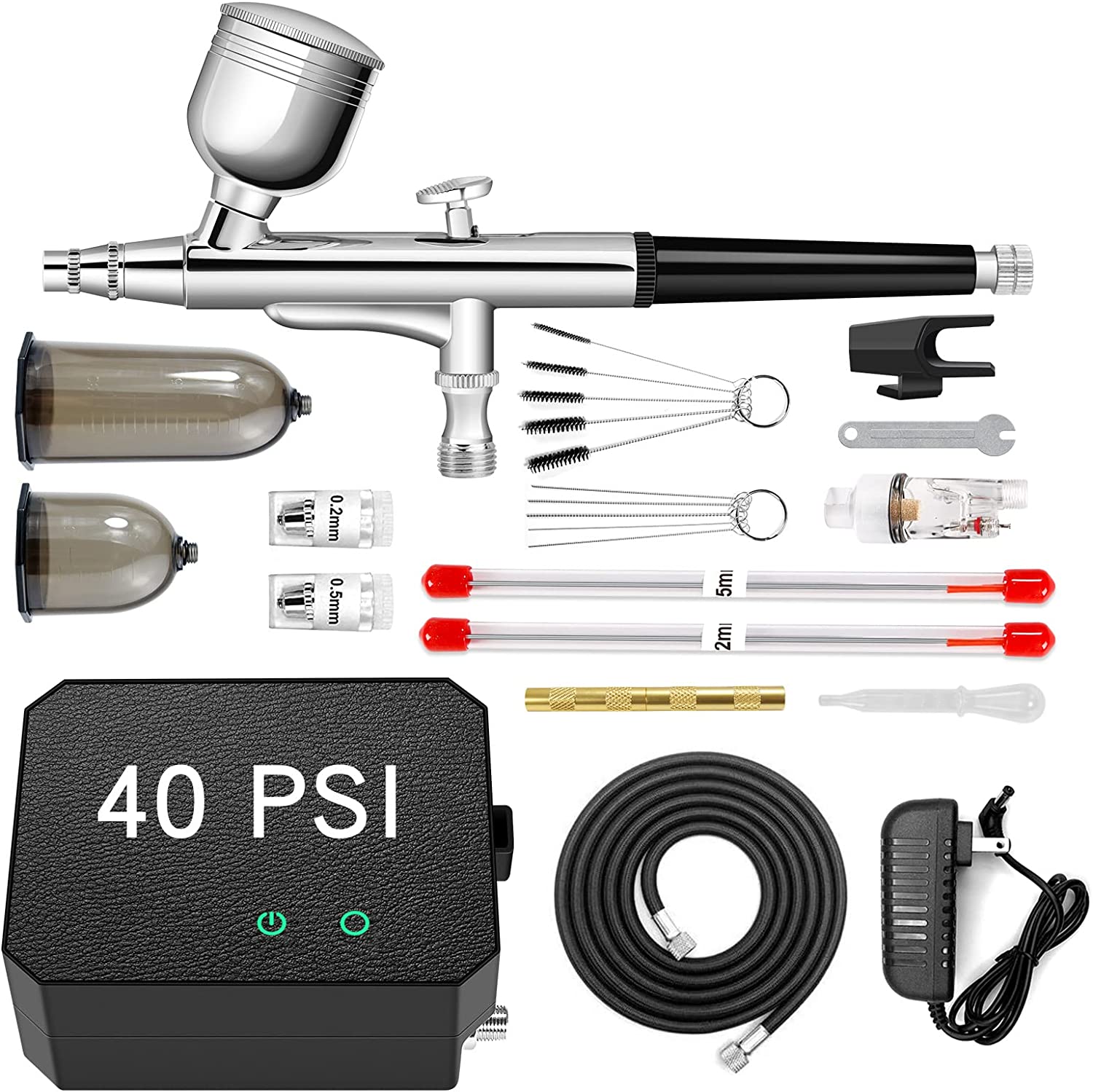 Airbrush Kit with 1/5 HP Air Compressor and 1 Dual Action Airbrush Kit