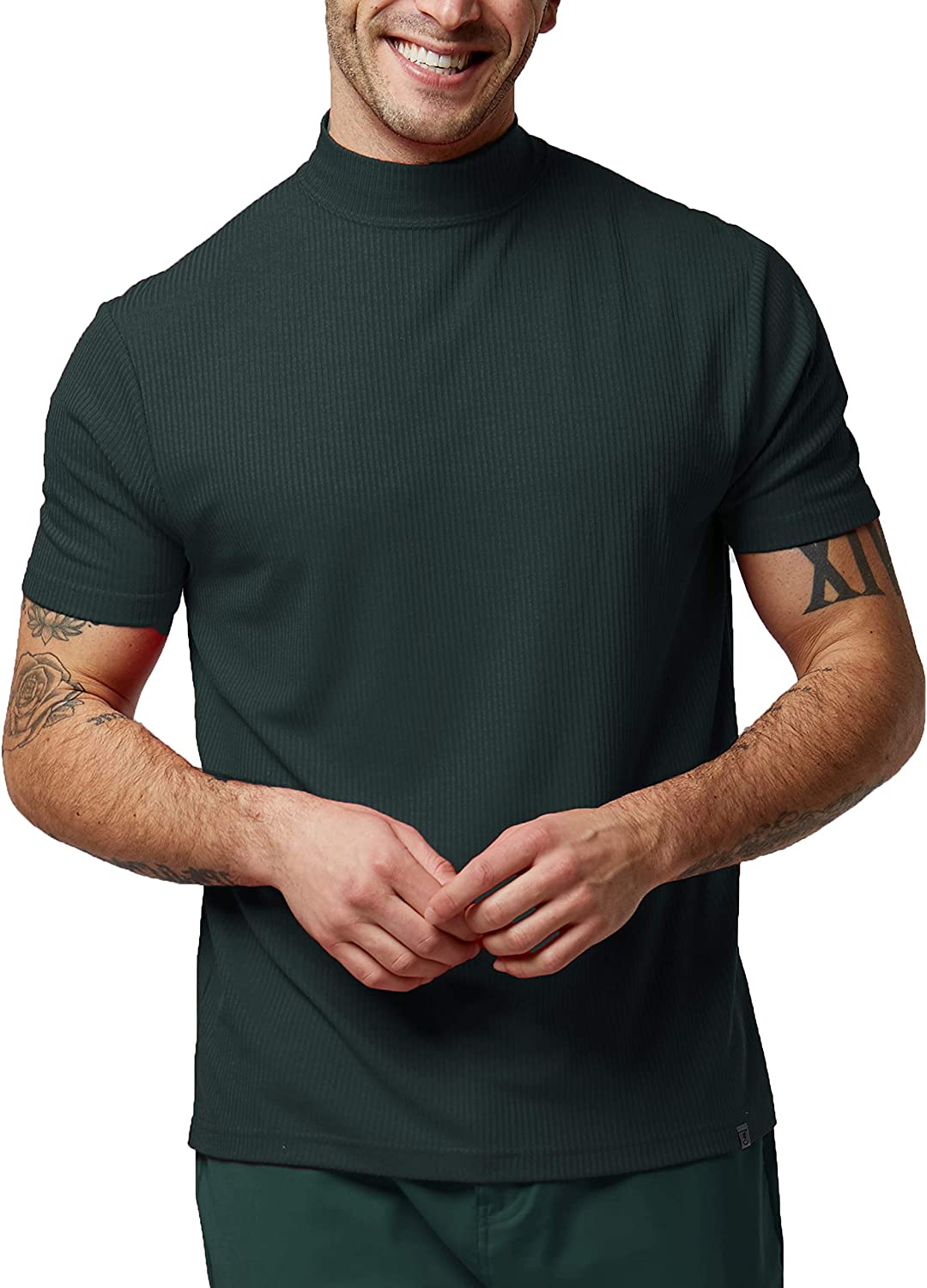 haxmnou mens half turtleneck long sleeve pullover basic plain undershirt  stretch slim fit tee t shirt black xxl