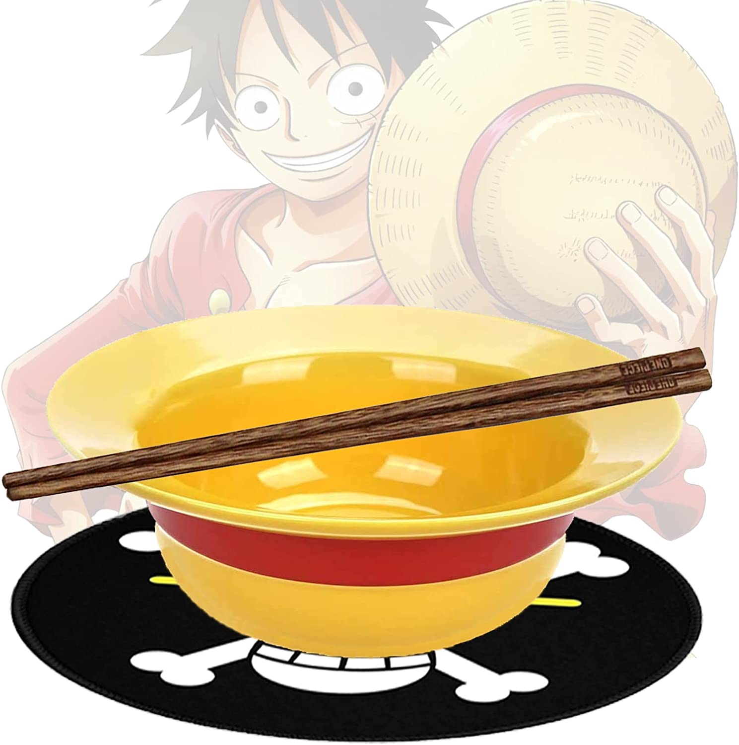 4 PCS ONEPIECE Straw Hat Ramen Bowl Set Anime (Straw Hat Ceramic Bowl +  Wooden S