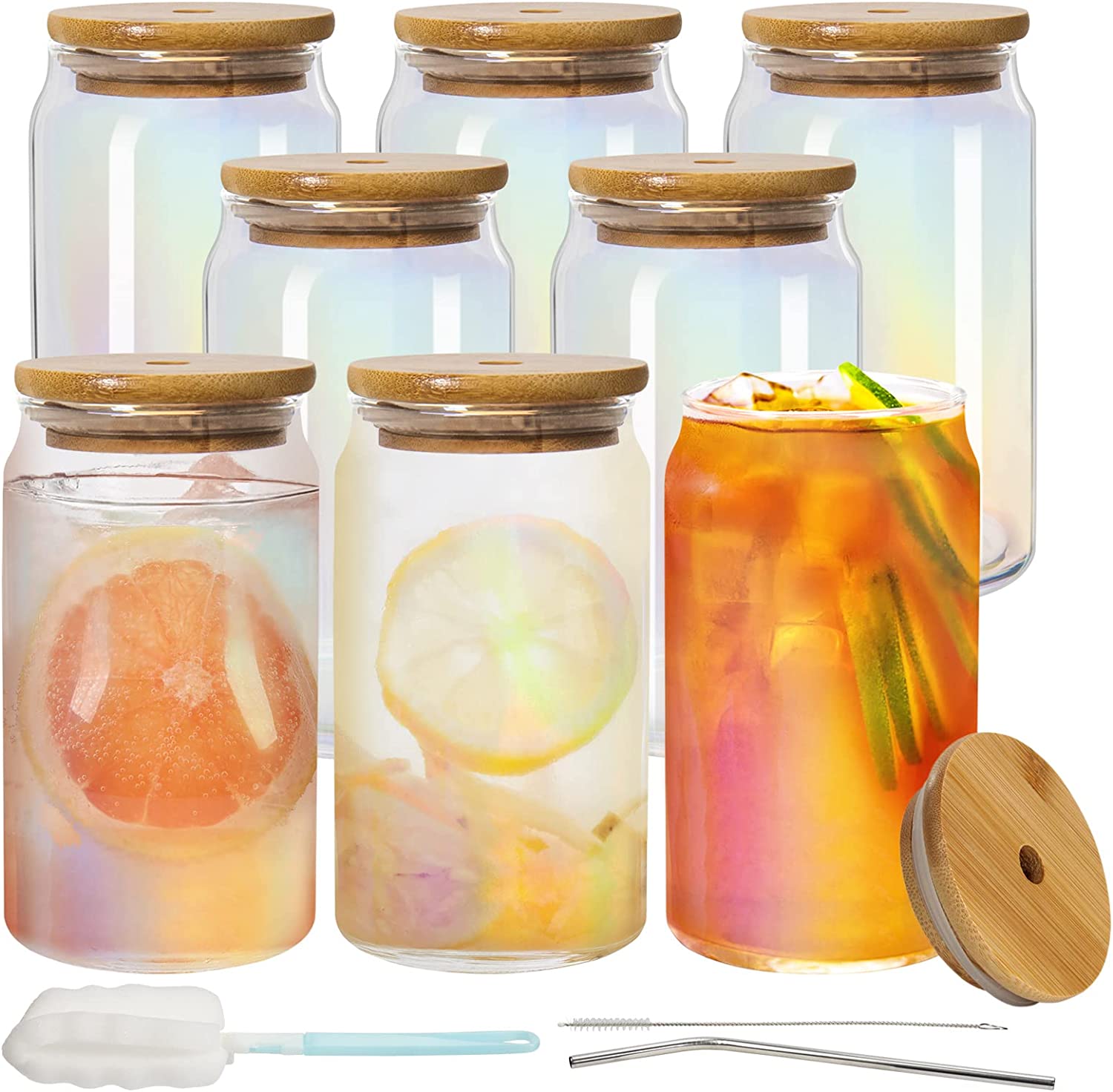 AJARAERA 20 oz glass cups with Lids and Straws,Beer glasses,Drinking glasses,  Iced coffee cup,glass cups of 12
